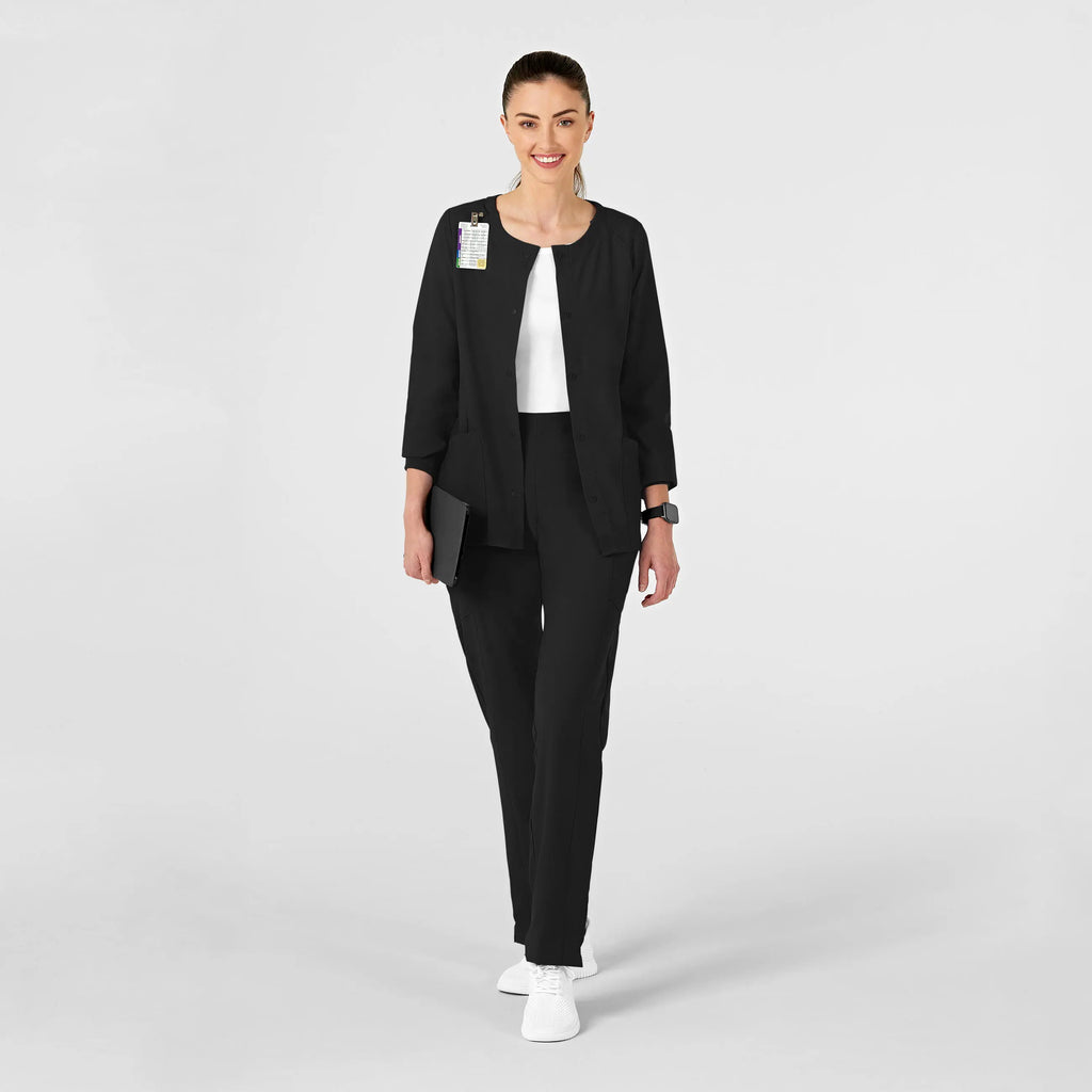 Wink Scrubs Women's Crew Neck Warm Up Jacket Black | scrub-supply.com