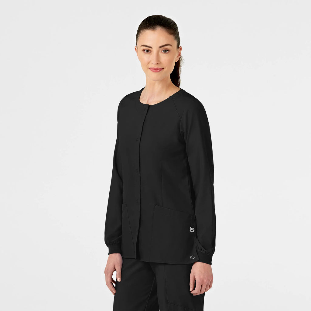 Wink Scrubs Women's Crew Neck Warm Up Jacket Black | scrub-supply.com