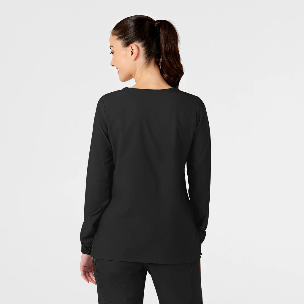 Wink Scrubs Women's Crew Neck Warm Up Jacket Black | scrub-supply.com