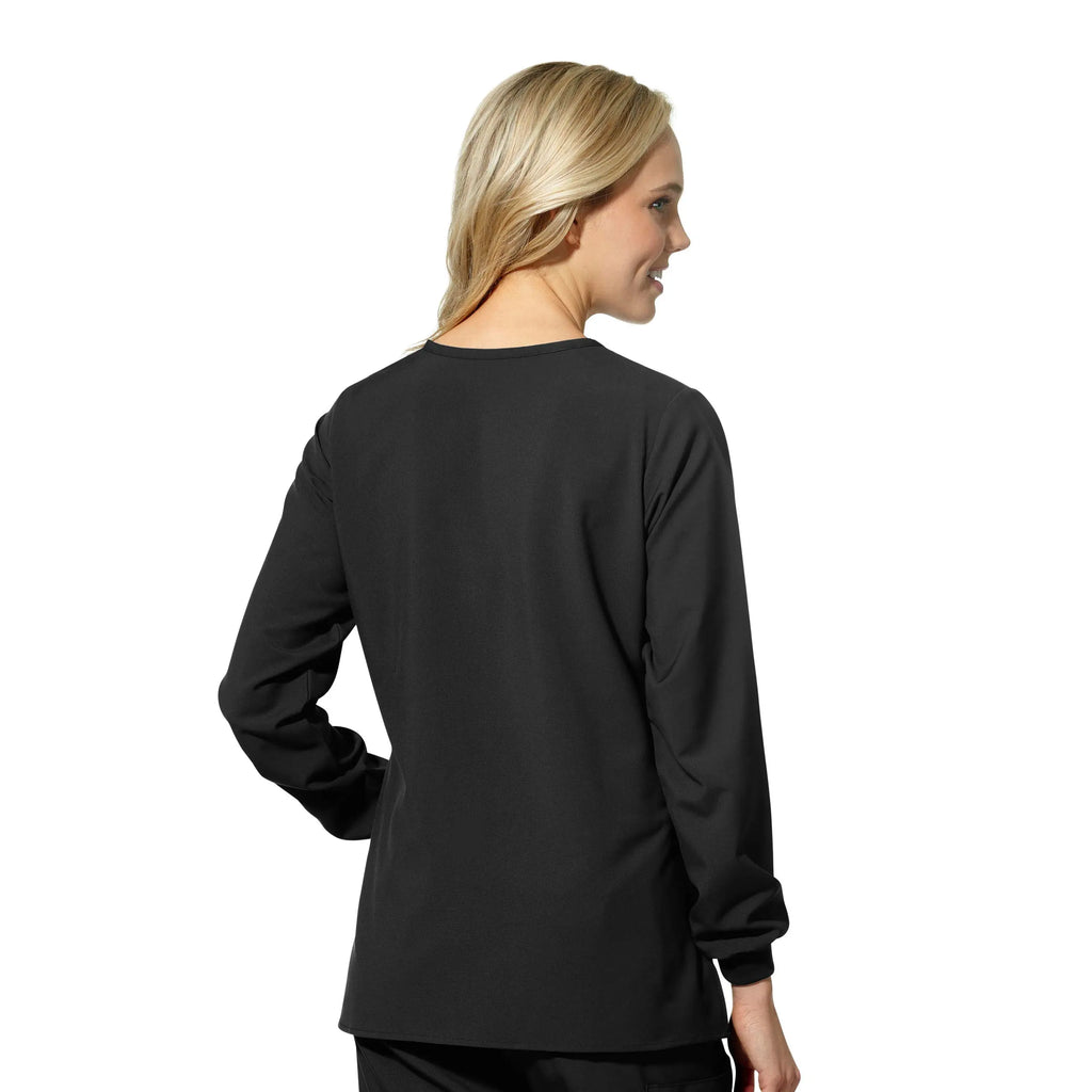 Wink Scrubs Women's Crew Neck Warm Up Jacket Black | scrub-supply.com