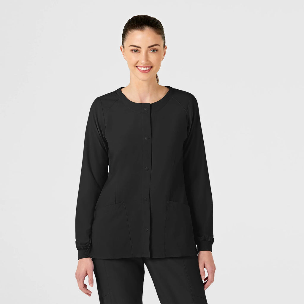 Wink Scrubs Women's Crew Neck Warm Up Jacket Black | scrub-supply.com