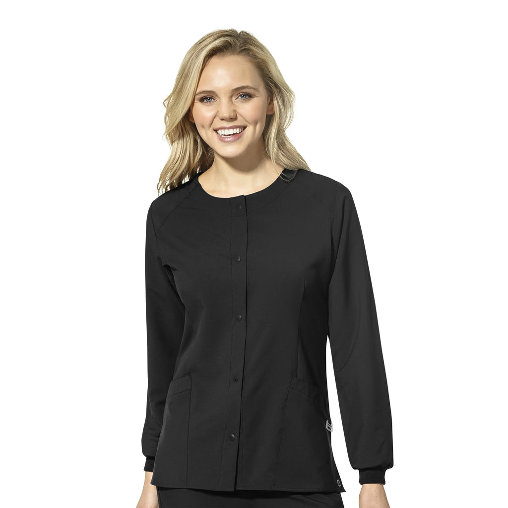 Wink Scrubs Women's Crew Neck Warm Up Jacket Black | scrub-supply.com