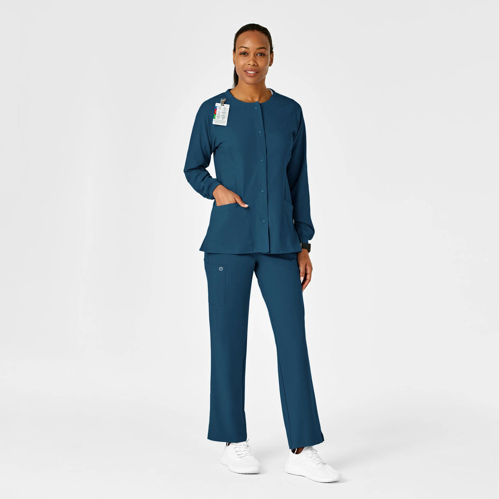 Wink Scrubs Women's Crew Neck Warm Up Jacket Caribbean Blue | scrub-supply.com