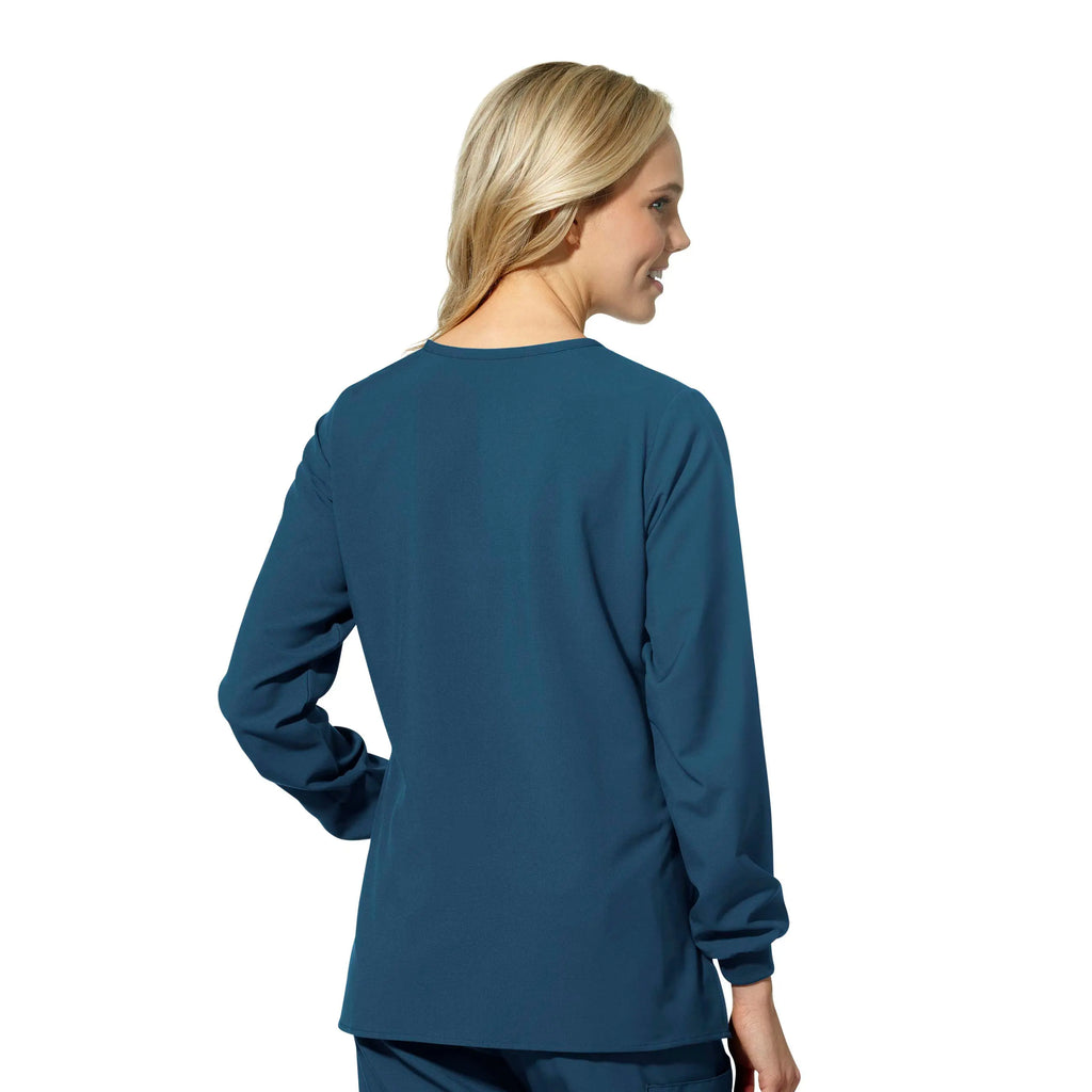 Wink Scrubs Women's Crew Neck Warm Up Jacket Caribbean Blue | scrub-supply.com