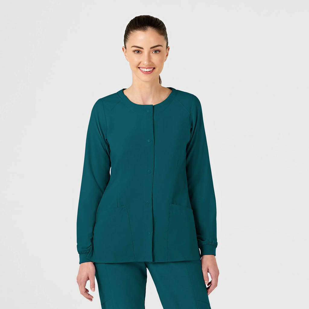 Wink Scrubs Women's Crew Neck Warm Up Jacket Caribbean Blue | scrub-supply.com