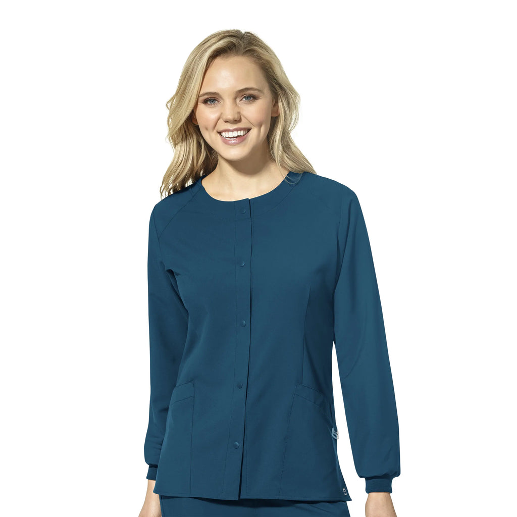 Wink Scrubs Women's Crew Neck Warm Up Jacket Caribbean Blue | scrub-supply.com