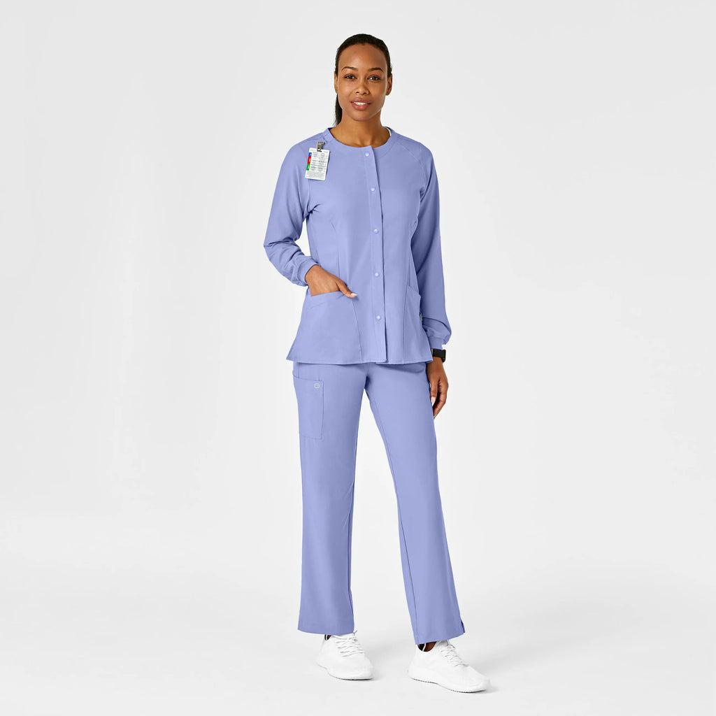 Wink Scrubs Women's Crew Neck Warm Up Jacket Ceil Blue | scrub-supply.com