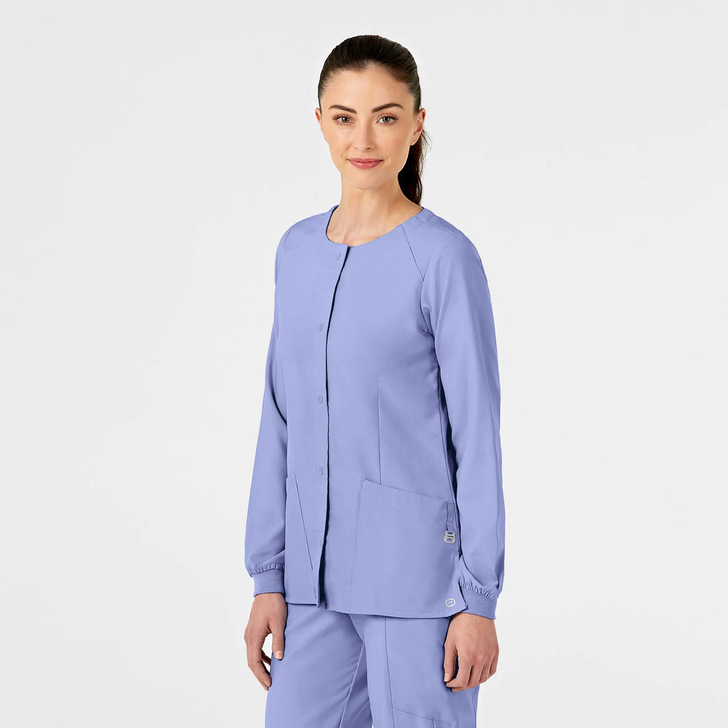 Wink Scrubs Women's Crew Neck Warm Up Jacket Ceil Blue | scrub-supply.com