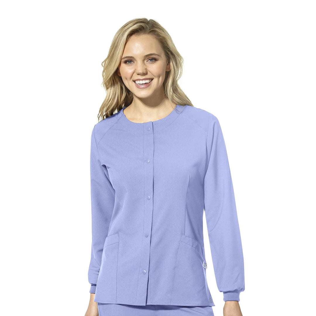 Wink Scrubs Women's Crew Neck Warm Up Jacket Ceil Blue | scrub-supply.com