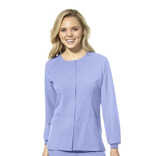 Wink Scrubs Women's Crew Neck Warm Up Jacket Ceil Blue | scrub-supply.com