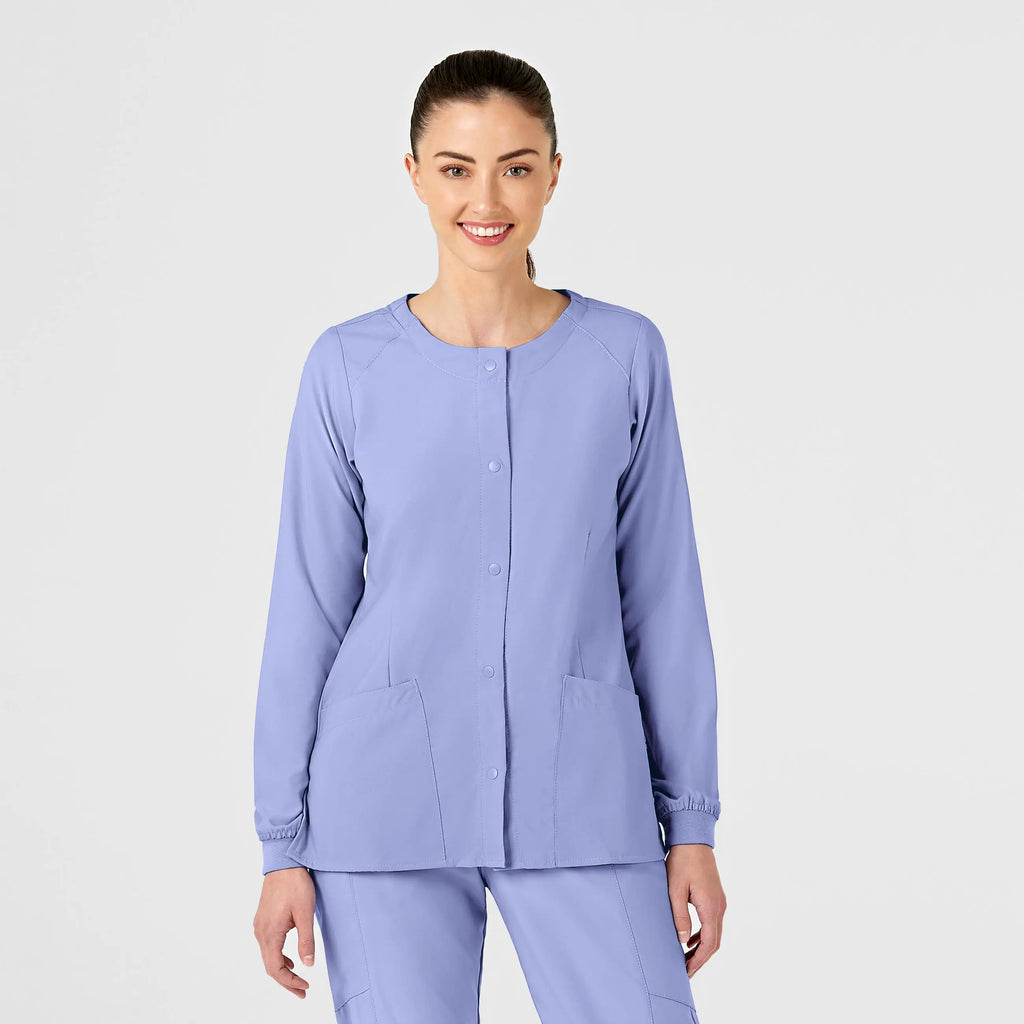 Wink Scrubs Women's Crew Neck Warm Up Jacket Ceil Blue | scrub-supply.com