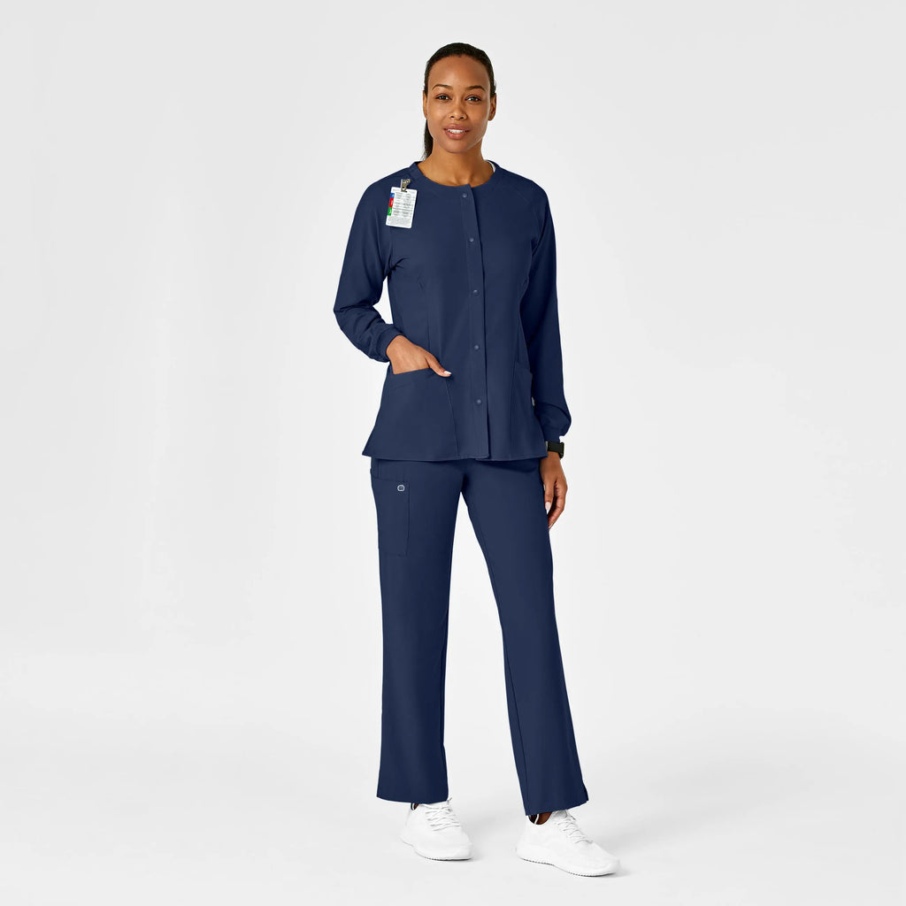 Wink Scrubs Women's Crew Neck Warm Up Jacket Navy | scrub-supply.com