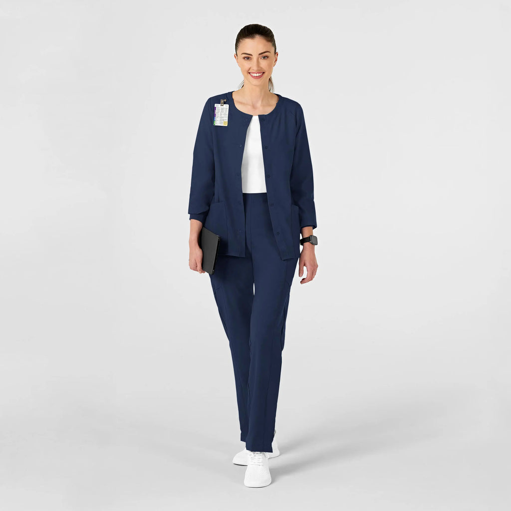 Wink Scrubs Women's Crew Neck Warm Up Jacket Navy | scrub-supply.com