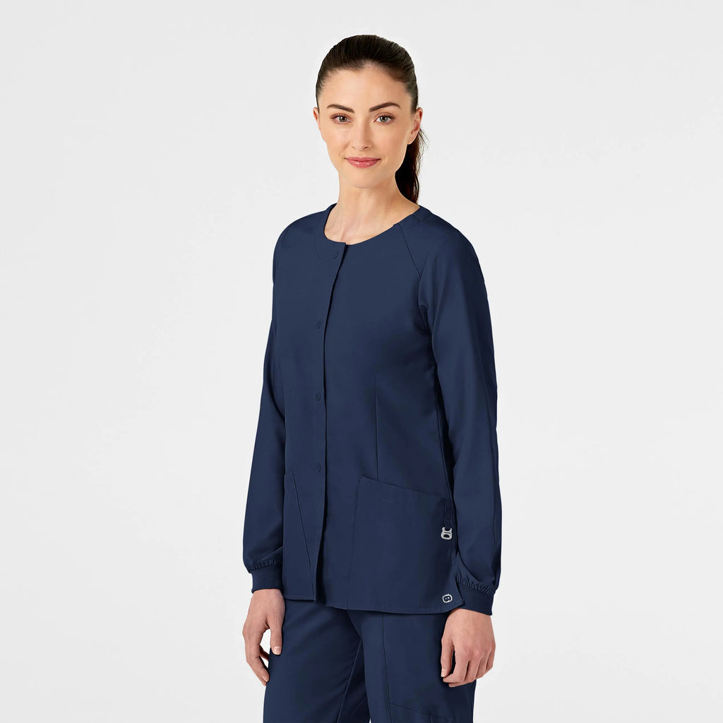 Wink Scrubs Women's Crew Neck Warm Up Jacket Navy | scrub-supply.com