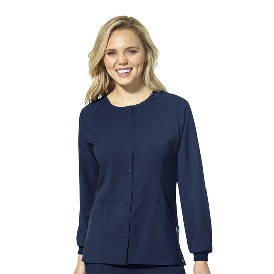 Wink Scrubs Women's Crew Neck Warm Up Jacket Navy | scrub-supply.com