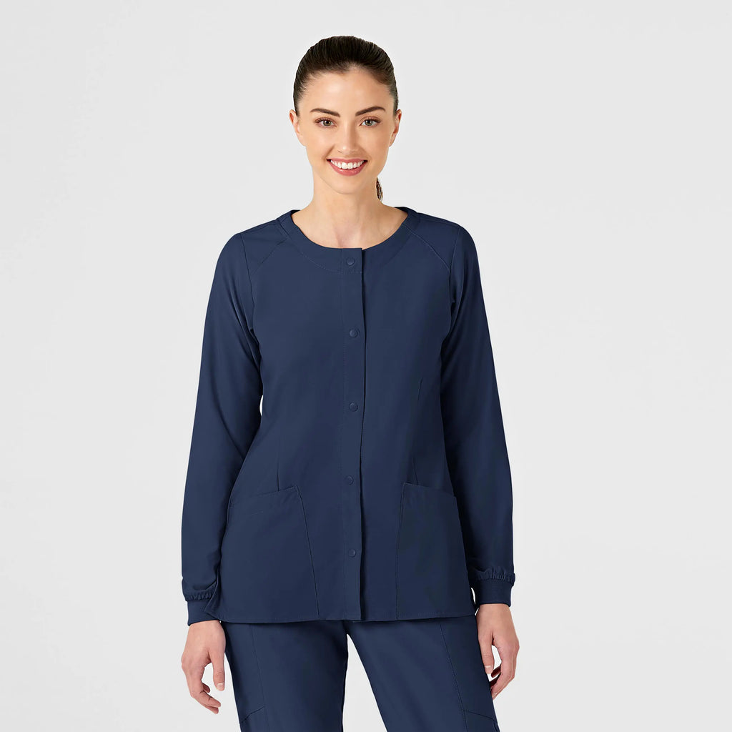 Wink Scrubs Women's Crew Neck Warm Up Jacket Navy | scrub-supply.com