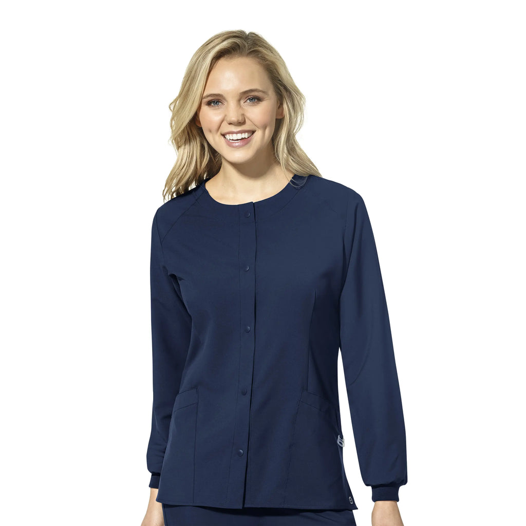 Wink Scrubs Women's Crew Neck Warm Up Jacket Navy | scrub-supply.com