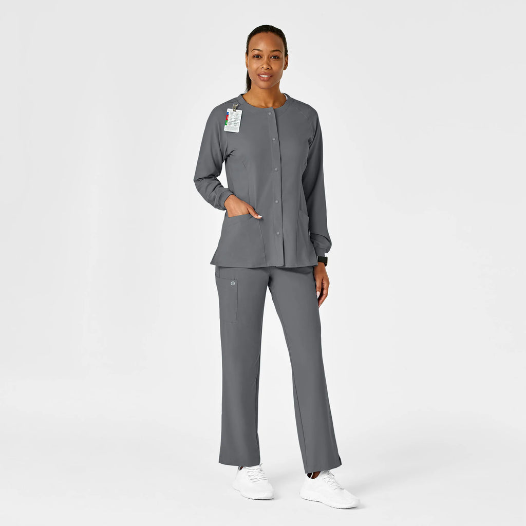 Wink Scrubs Women's Crew Neck Warm Up Jacket Pewter | scrub-supply.com