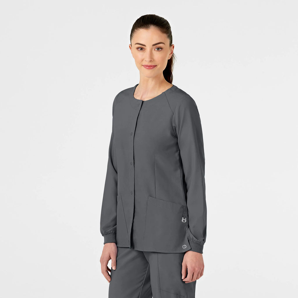 Wink Scrubs Women's Crew Neck Warm Up Jacket Pewter | scrub-supply.com