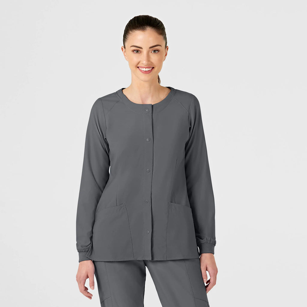 Wink Scrubs Women's Crew Neck Warm Up Jacket Pewter | scrub-supply.com