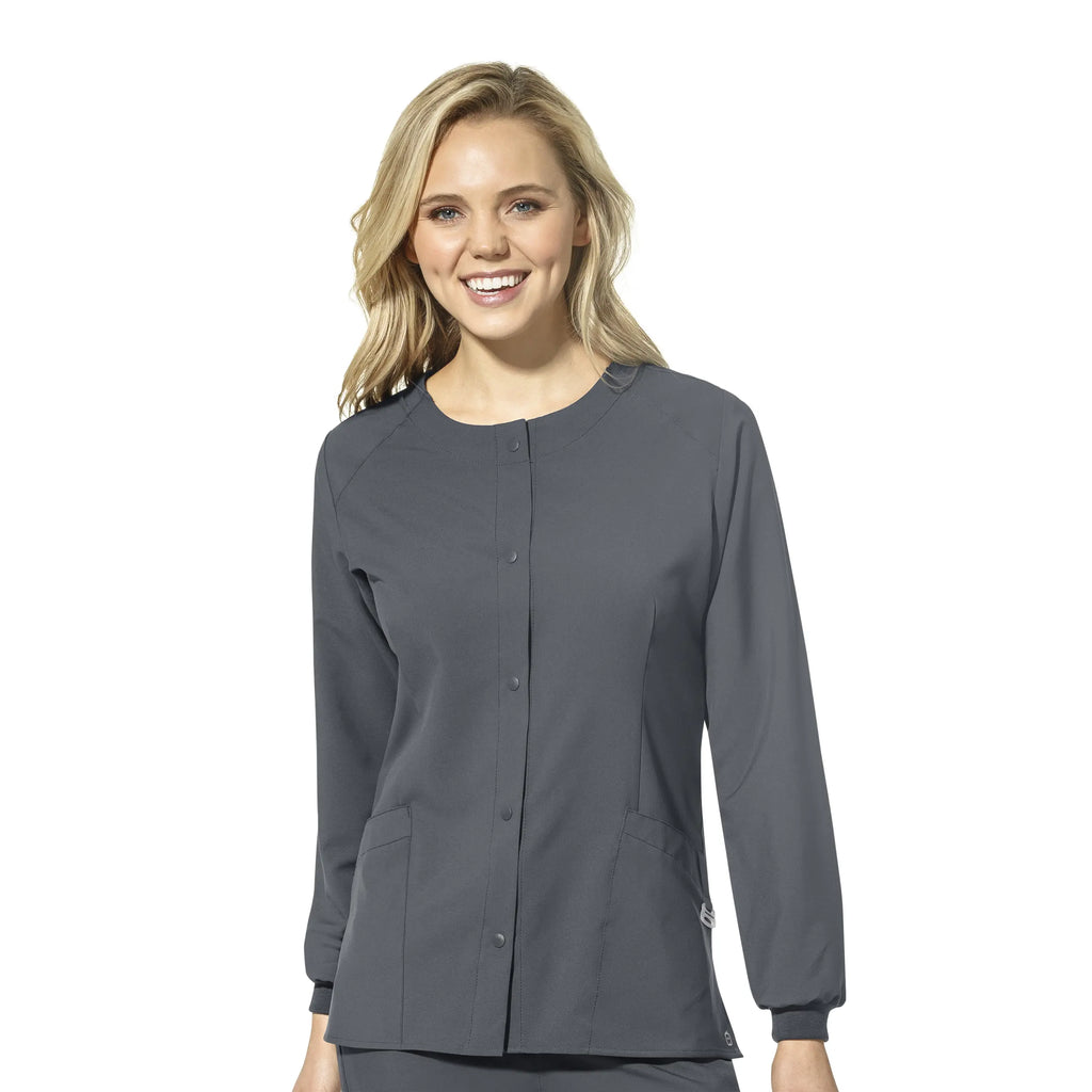 Wink Scrubs Women's Crew Neck Warm Up Jacket Pewter | scrub-supply.com