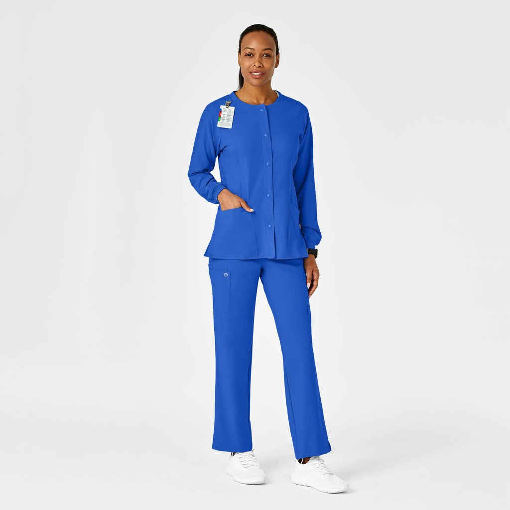 Wink Scrubs Women's Crew Neck Warm Up Jacket Royal Blue | scrub-supply.com