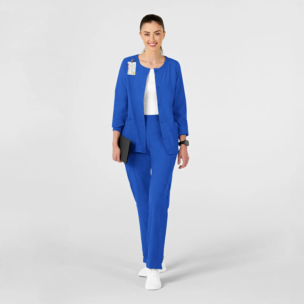 Wink Scrubs Women's Crew Neck Warm Up Jacket Royal Blue | scrub-supply.com