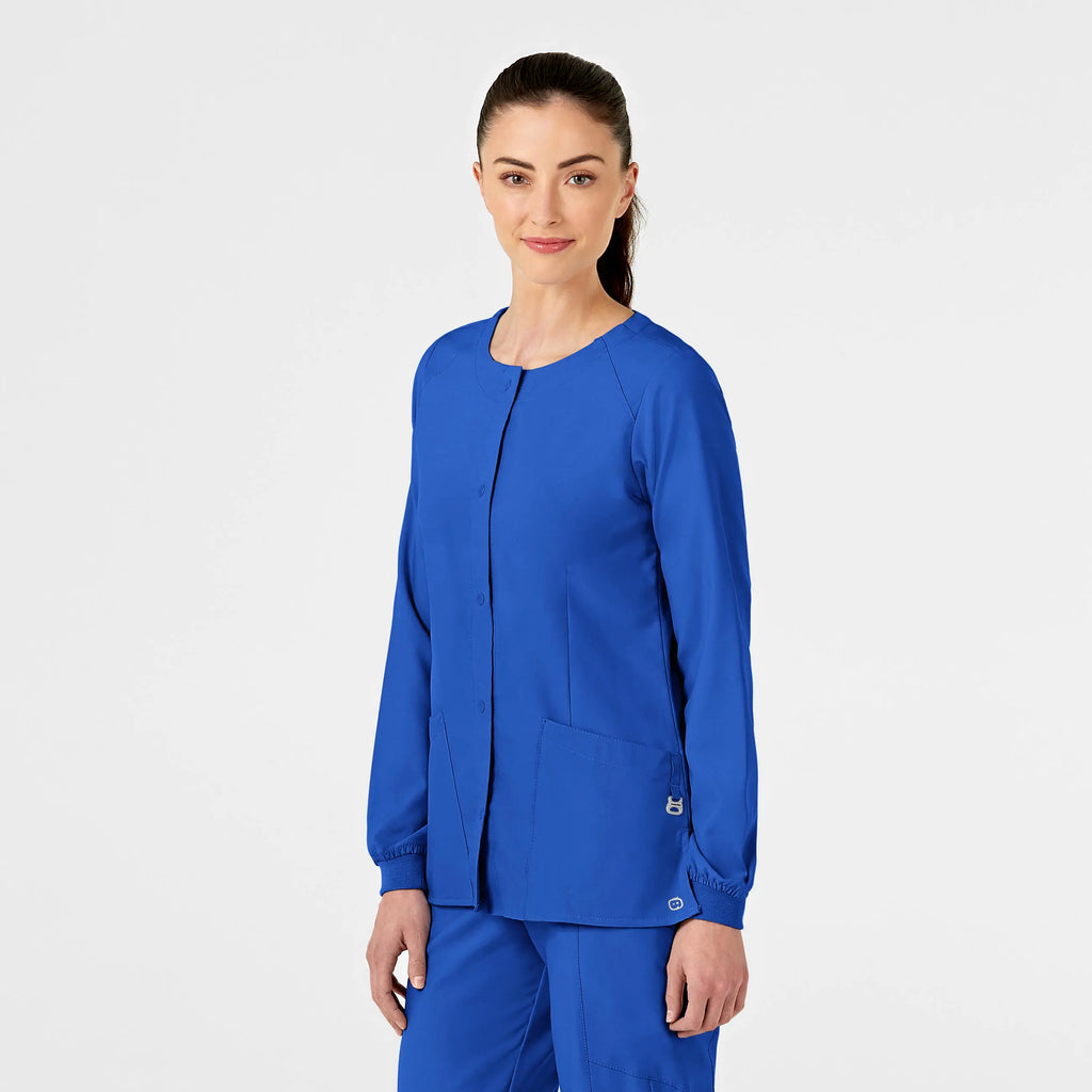 Wink Scrubs Women's Crew Neck Warm Up Jacket Royal Blue | scrub-supply.com