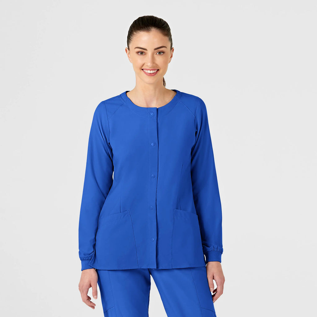 Wink Scrubs Women's Crew Neck Warm Up Jacket Royal Blue | scrub-supply.com