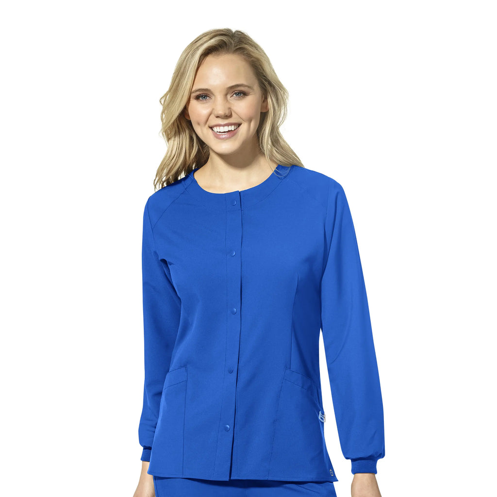 Wink Scrubs Women's Crew Neck Warm Up Jacket Royal Blue | scrub-supply.com