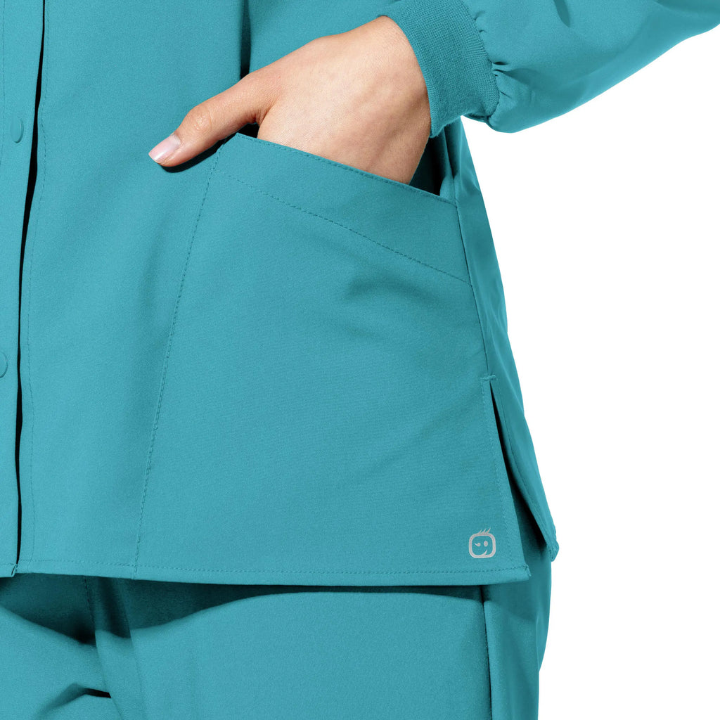 Wink Scrubs Women's Crew Neck Warm Up Jacket Teal | scrub-supply.com