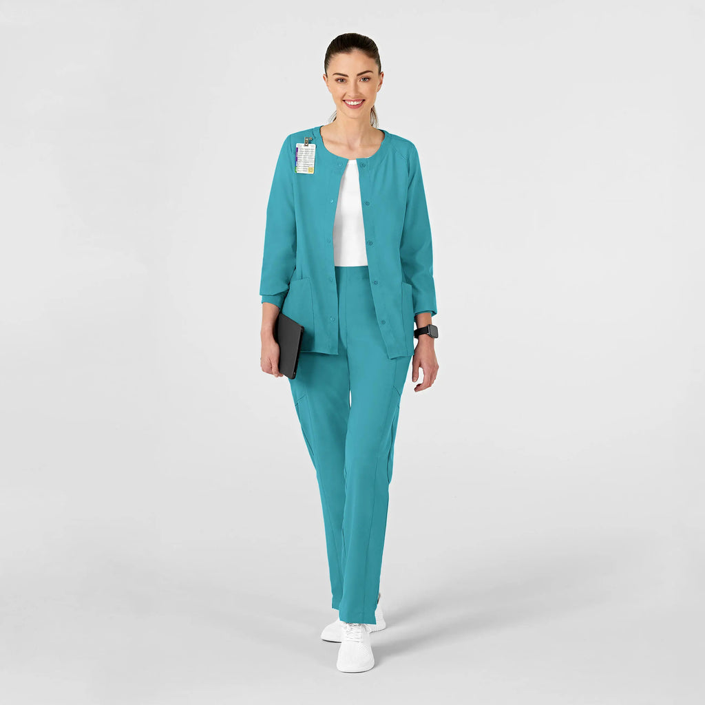 Wink Scrubs Women's Crew Neck Warm Up Jacket Teal | scrub-supply.com