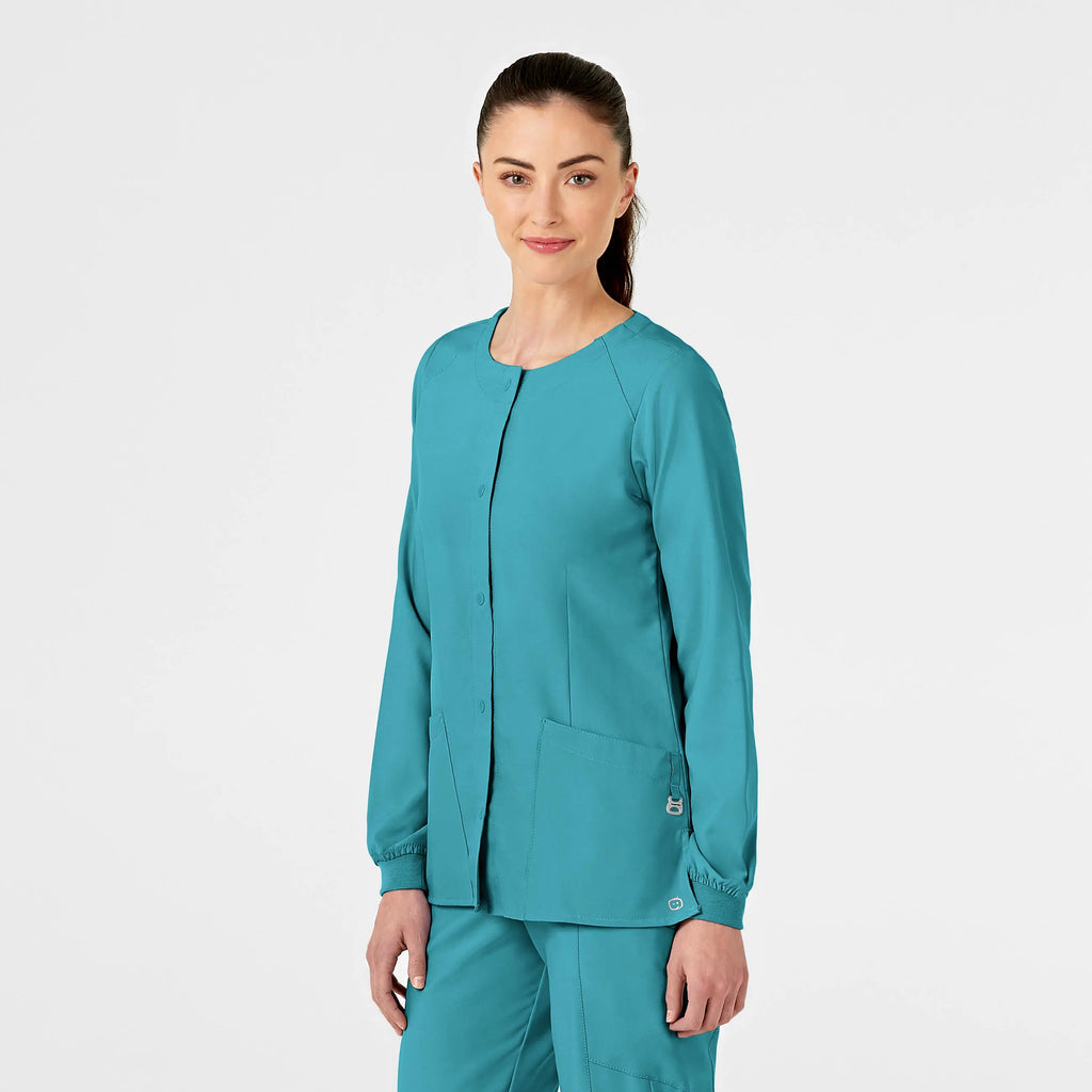 Wink Scrubs Women's Crew Neck Warm Up Jacket Teal | scrub-supply.com