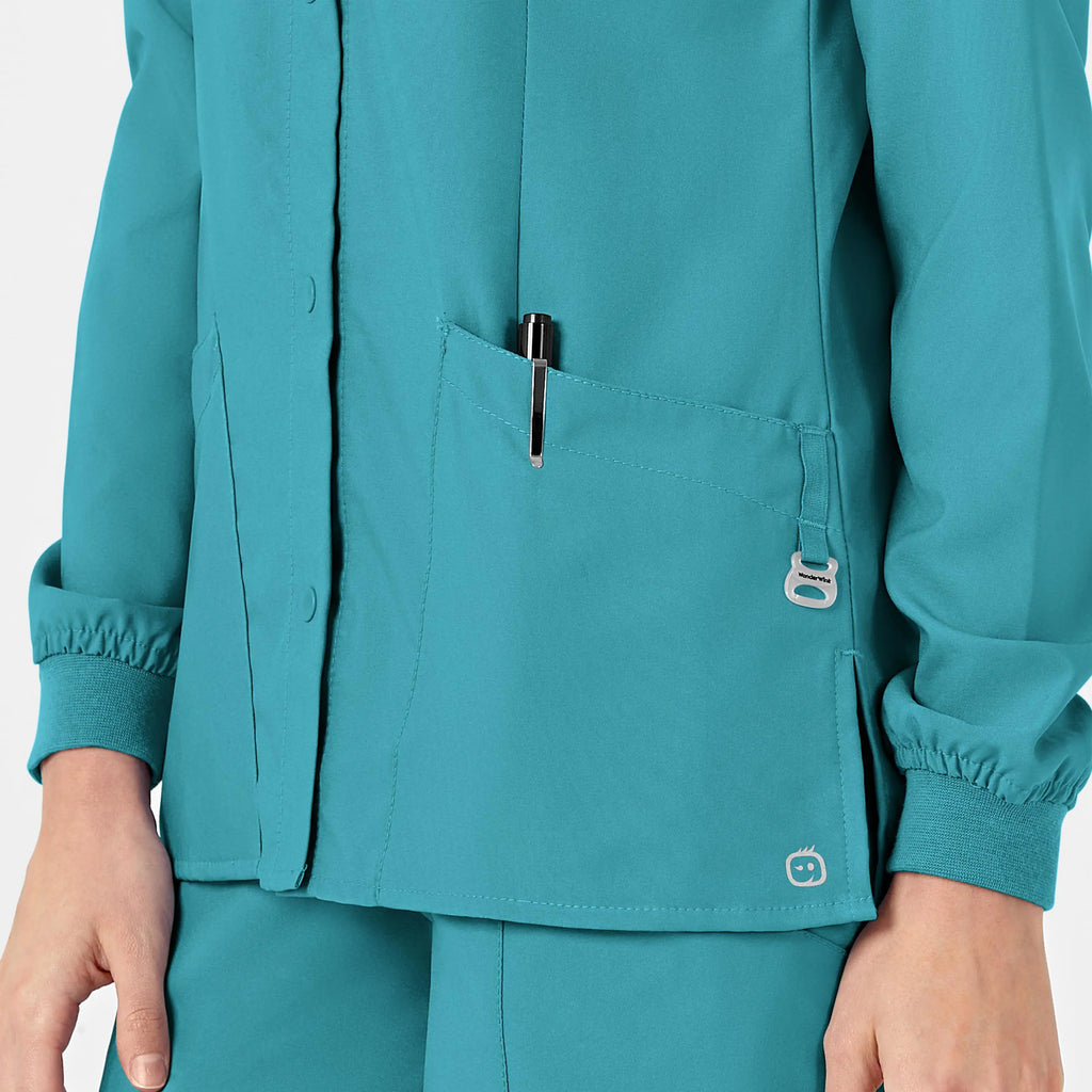 Wink Scrubs Women's Crew Neck Warm Up Jacket Teal | scrub-supply.com