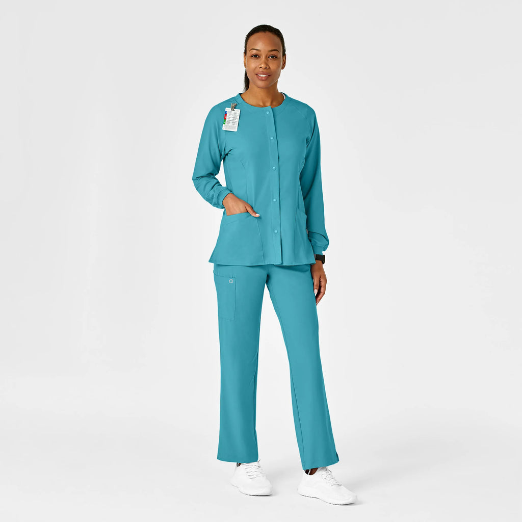 Wink Scrubs Women's Crew Neck Warm Up Jacket Teal | scrub-supply.com