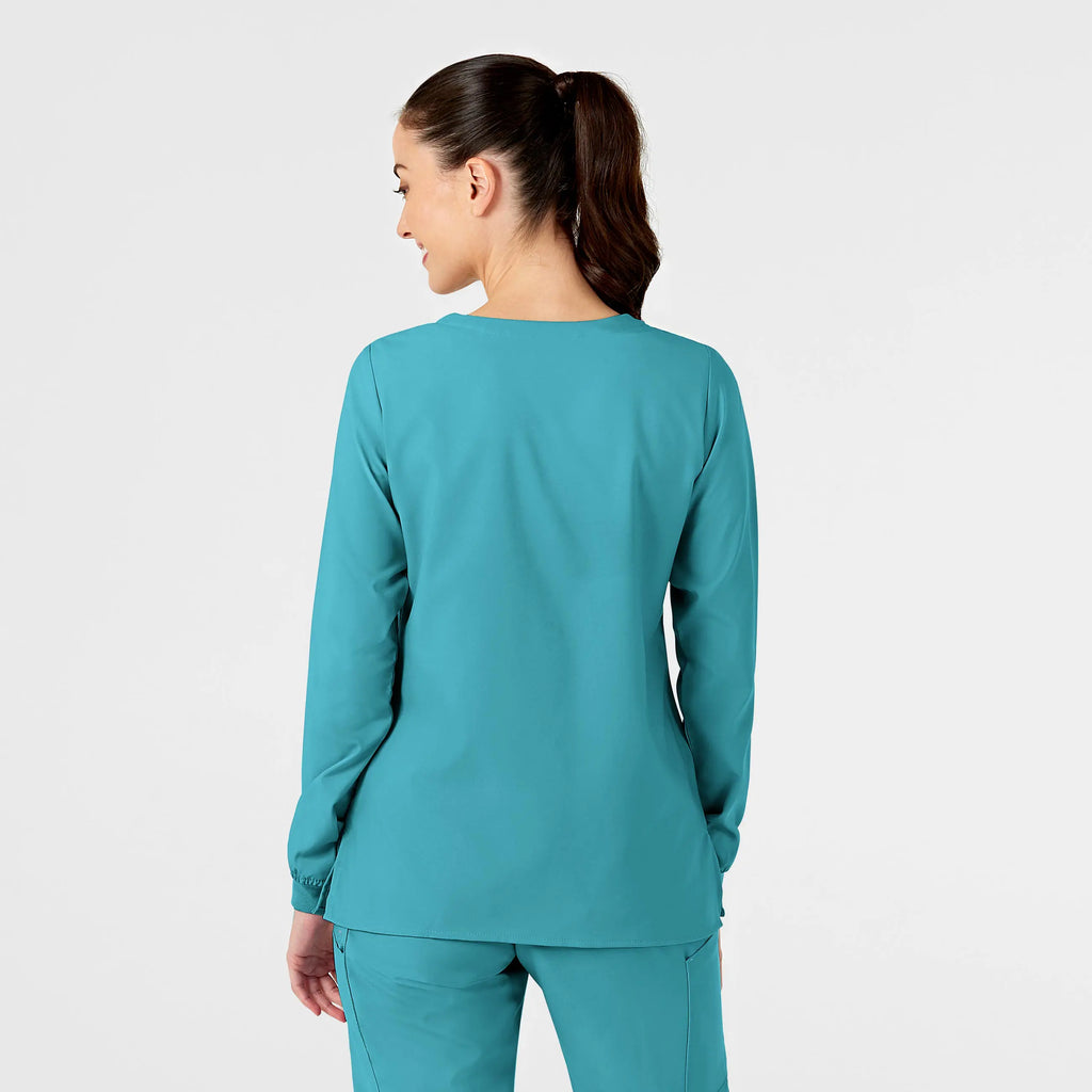 Wink Scrubs Women's Crew Neck Warm Up Jacket Teal | scrub-supply.com