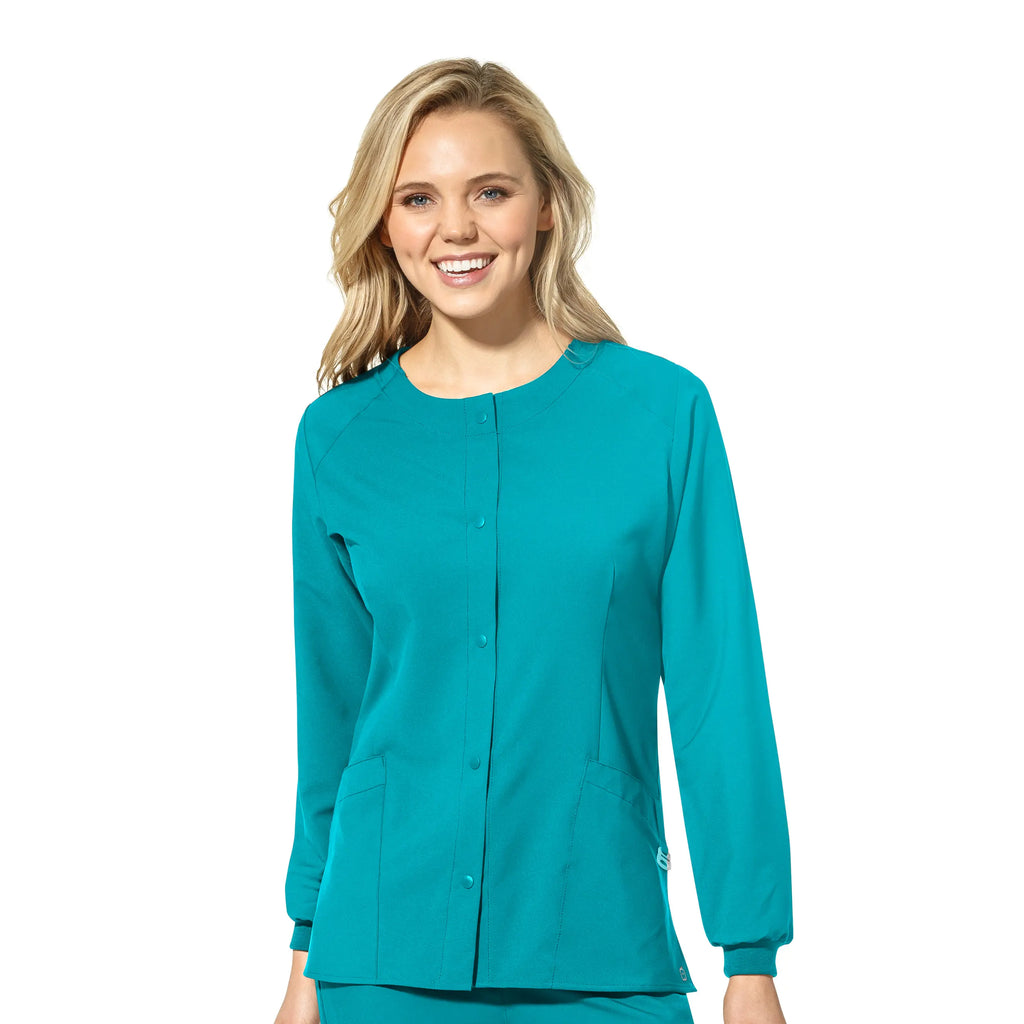 Wink Scrubs Women's Crew Neck Warm Up Jacket Teal | scrub-supply.com