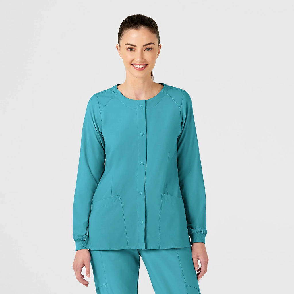 Wink Scrubs Women's Crew Neck Warm Up Jacket Teal | scrub-supply.com