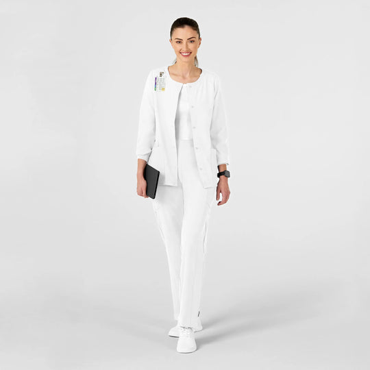 Wink Scrubs Women's Crew Neck Warm Up Jacket White | scrub-supply.com