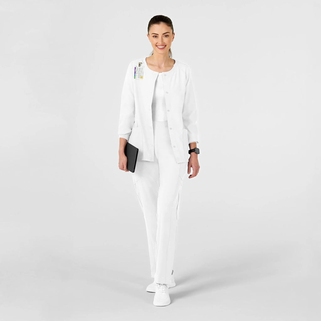 Wink Scrubs Women's Crew Neck Warm Up Jacket White | scrub-supply.com