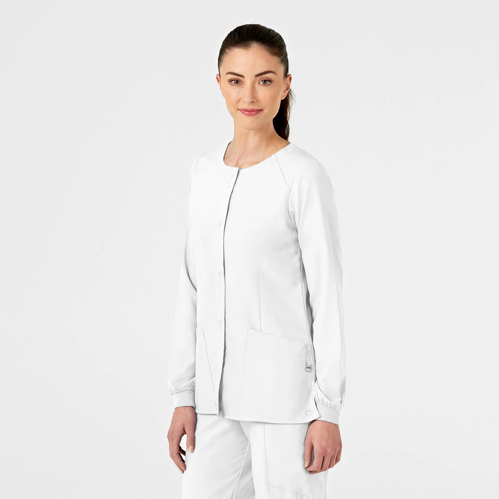 Wink Scrubs Women's Crew Neck Warm Up Jacket White | scrub-supply.com