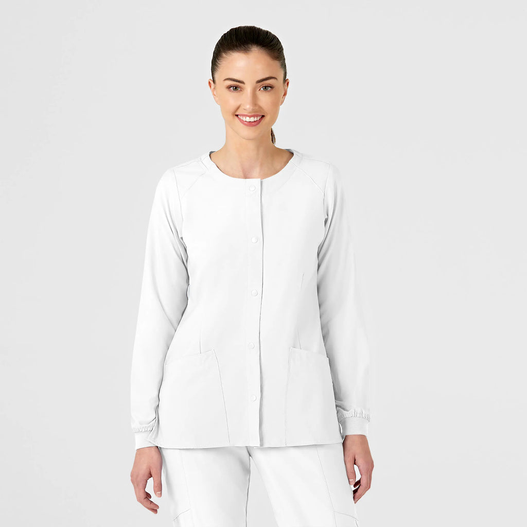 Wink Scrubs Women's Crew Neck Warm Up Jacket White | scrub-supply.com