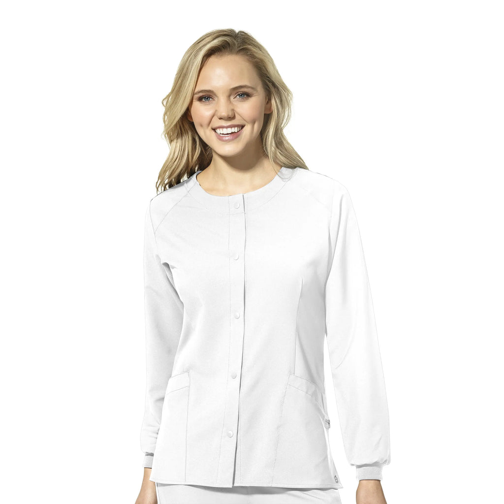 Wink Scrubs Women's Crew Neck Warm Up Jacket White | scrub-supply.com