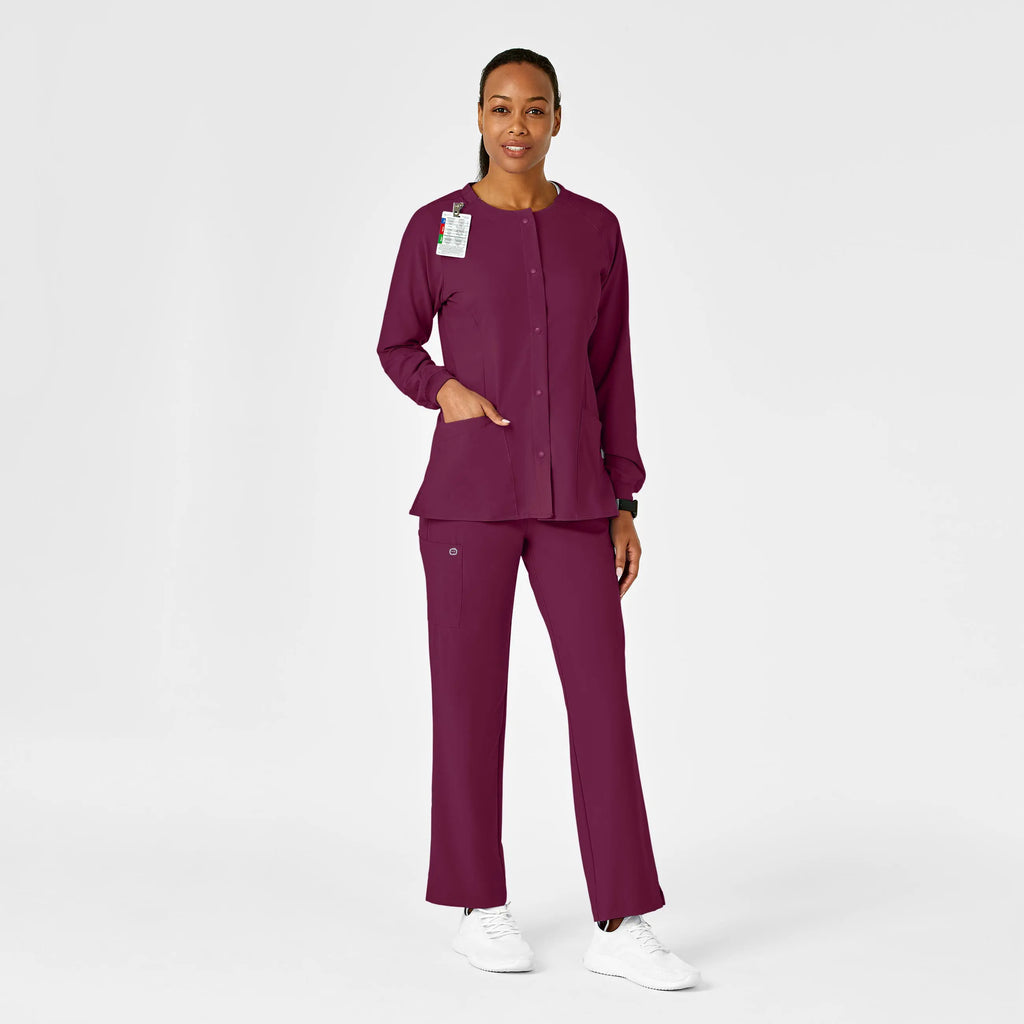 Wink Scrubs Women's Crew Neck Warm Up Jacket Wine | scrub-supply.com