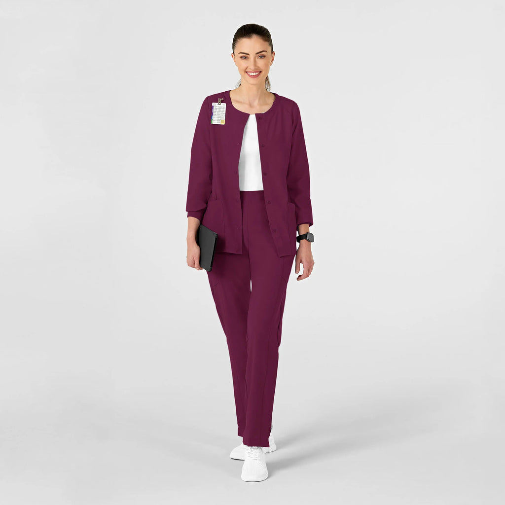 Wink Scrubs Women's Crew Neck Warm Up Jacket Wine | scrub-supply.com