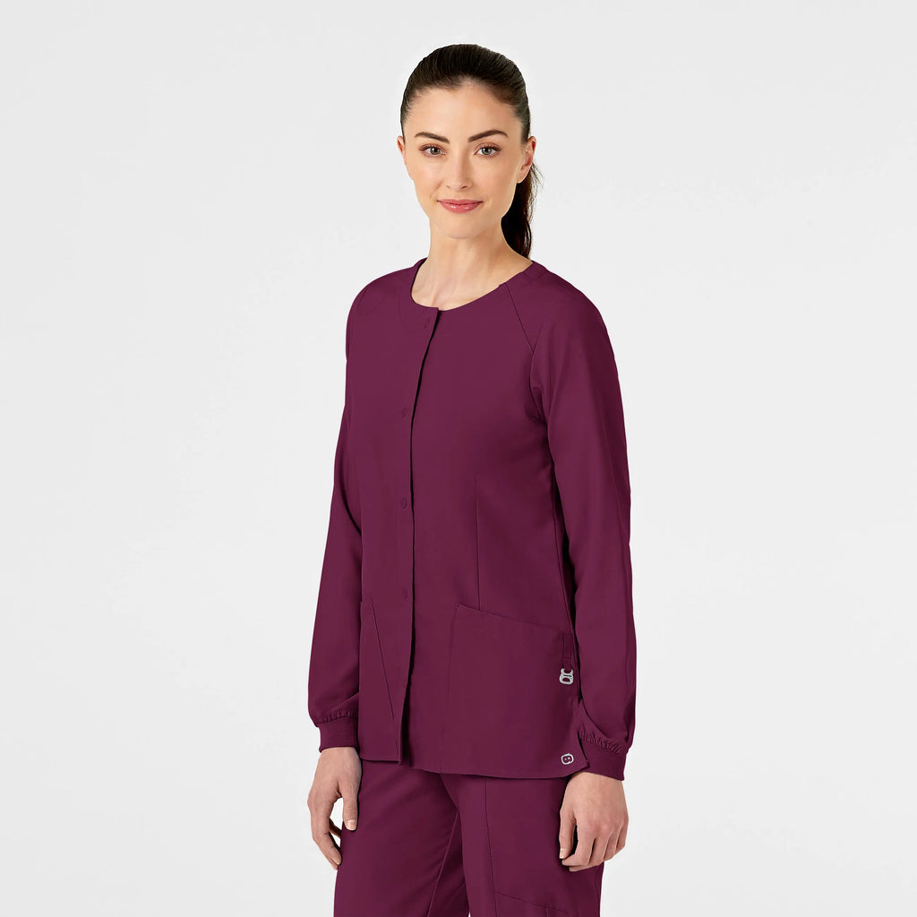 Wink Scrubs Women's Crew Neck Warm Up Jacket Wine | scrub-supply.com