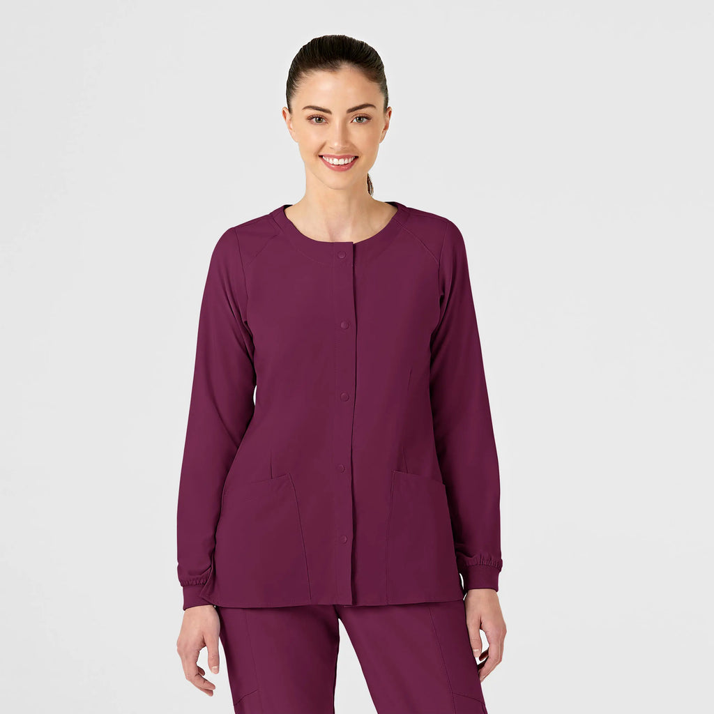 Wink Scrubs Women's Crew Neck Warm Up Jacket Wine | scrub-supply.com