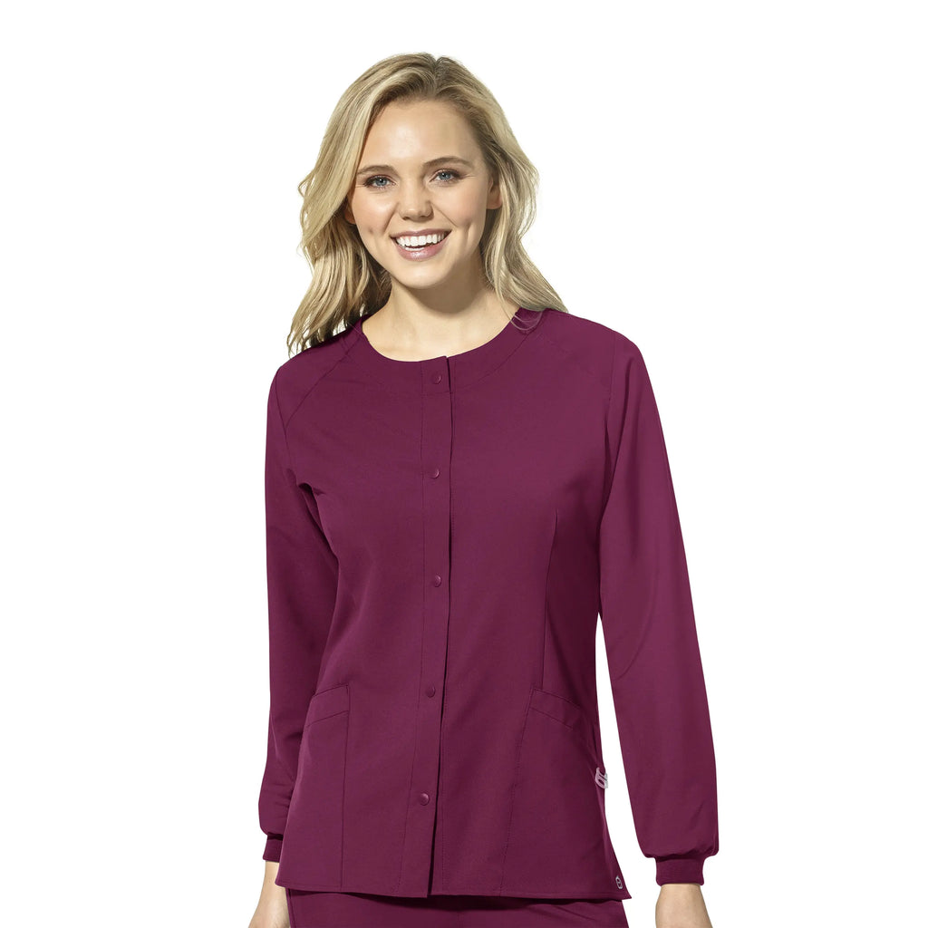 Wink Scrubs Women's Crew Neck Warm Up Jacket Wine | scrub-supply.com