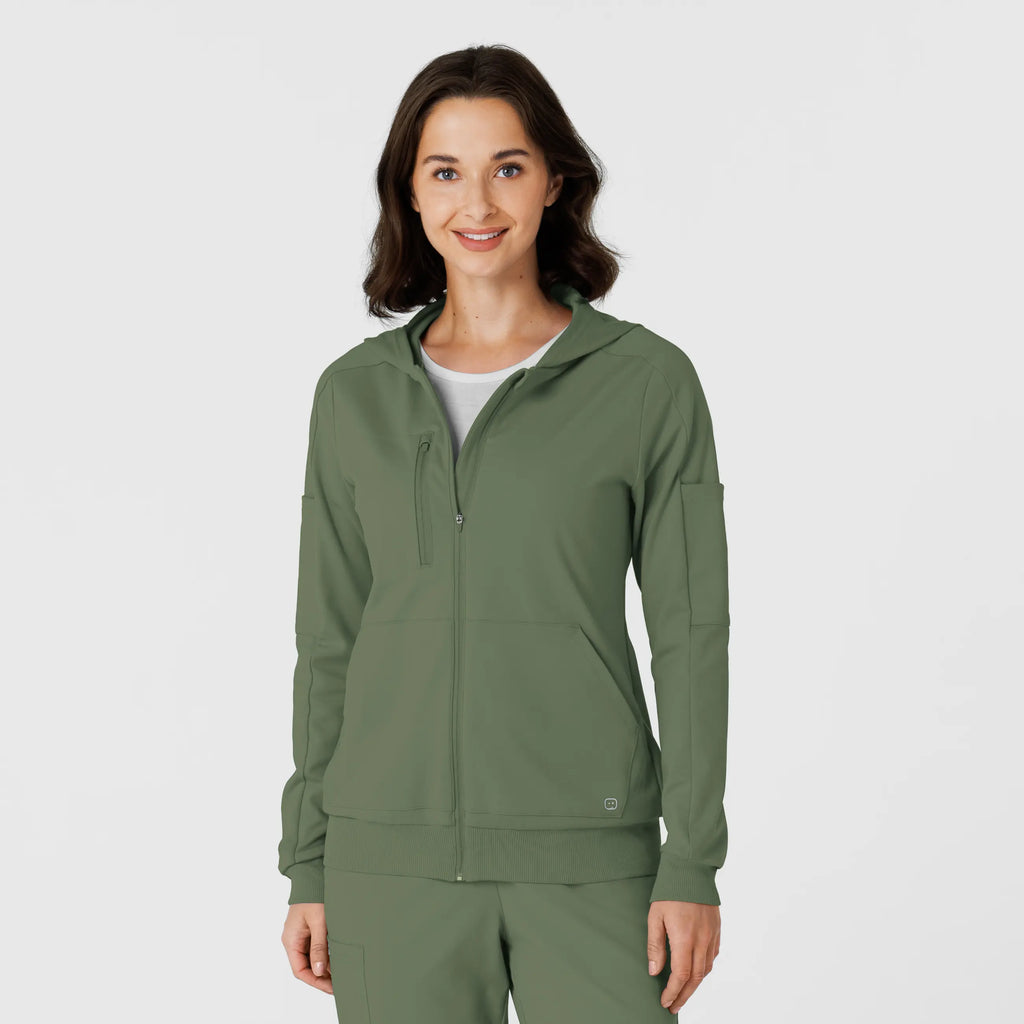 Wink Scrubs Women's Knit Zip Hoodie Olive | scrub-supply.com