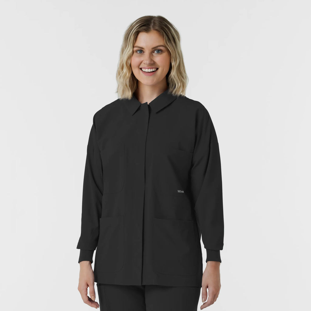 Wink Scrubs Women's Women’s Scrub Shirt Jacket Black | scrub-supply.com